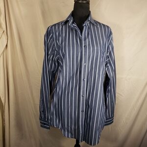 Roundtree & Yorke Slim Fit Navy Striped Button Down Shirt - M